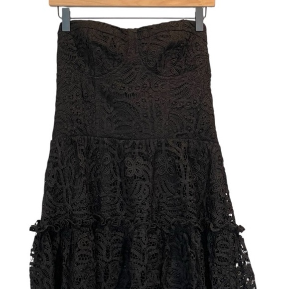 NWT Eva Franco Black Strapless Floral Lace Mini Dress, Ruffle Detail, Formal, 12 - Picture 13 of 16